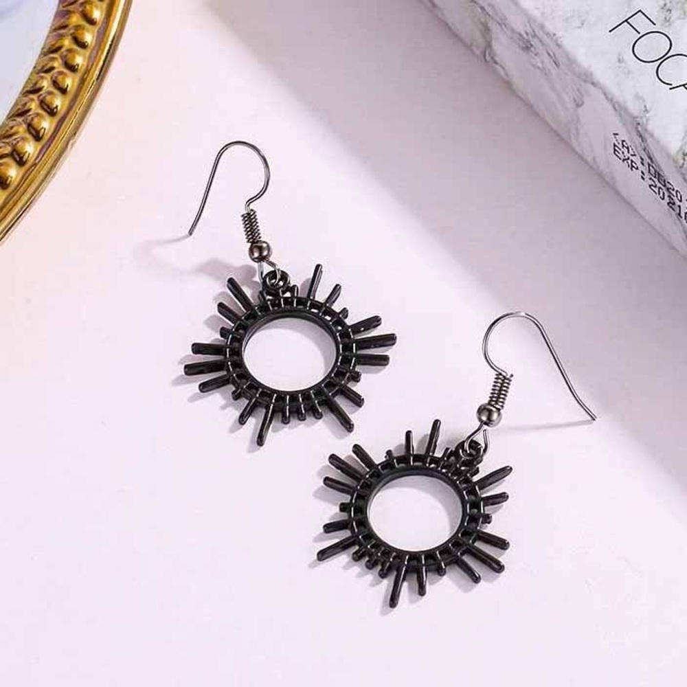 Black Sun Silhouette Drop Earrings